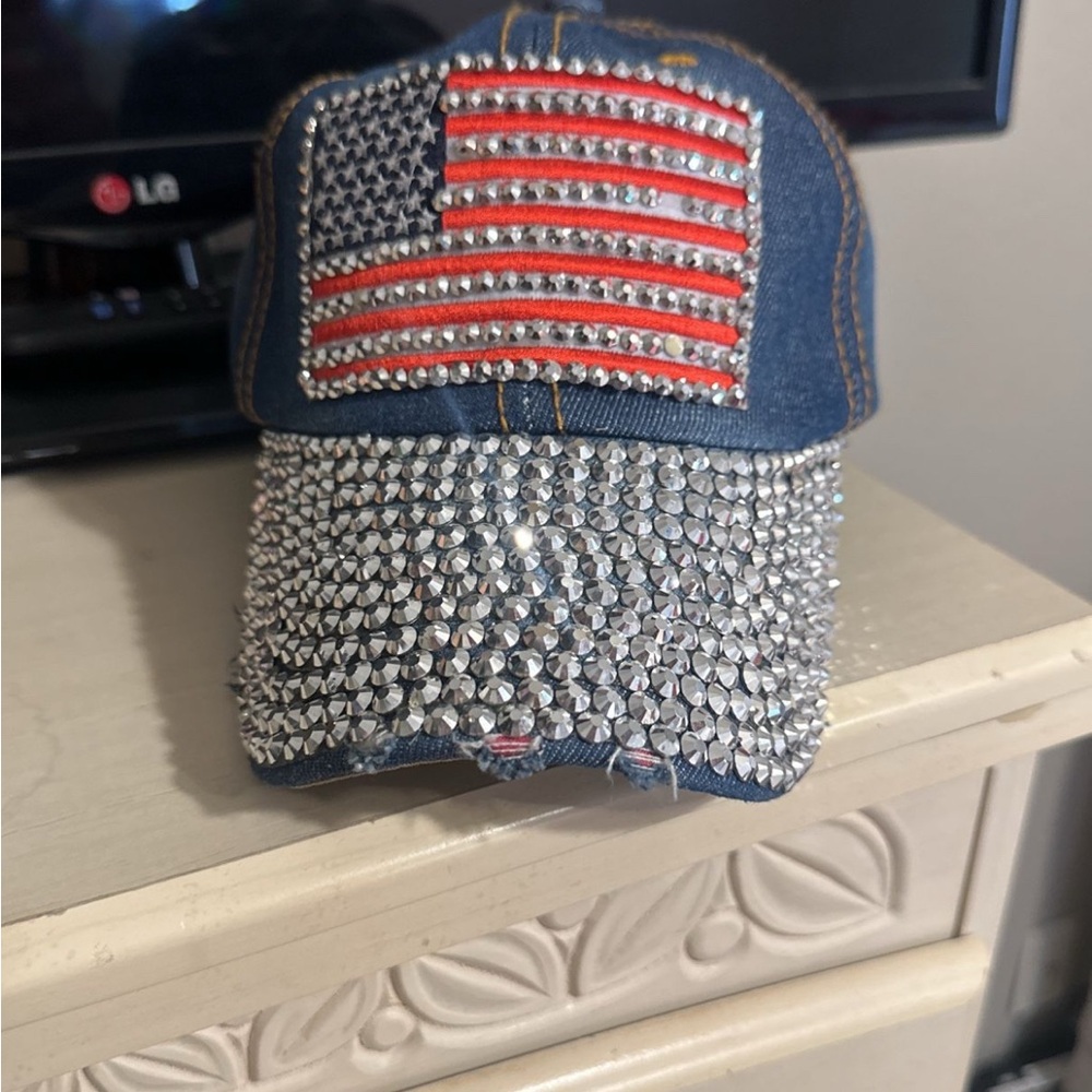 Rhinestone American Flag Denim Cap